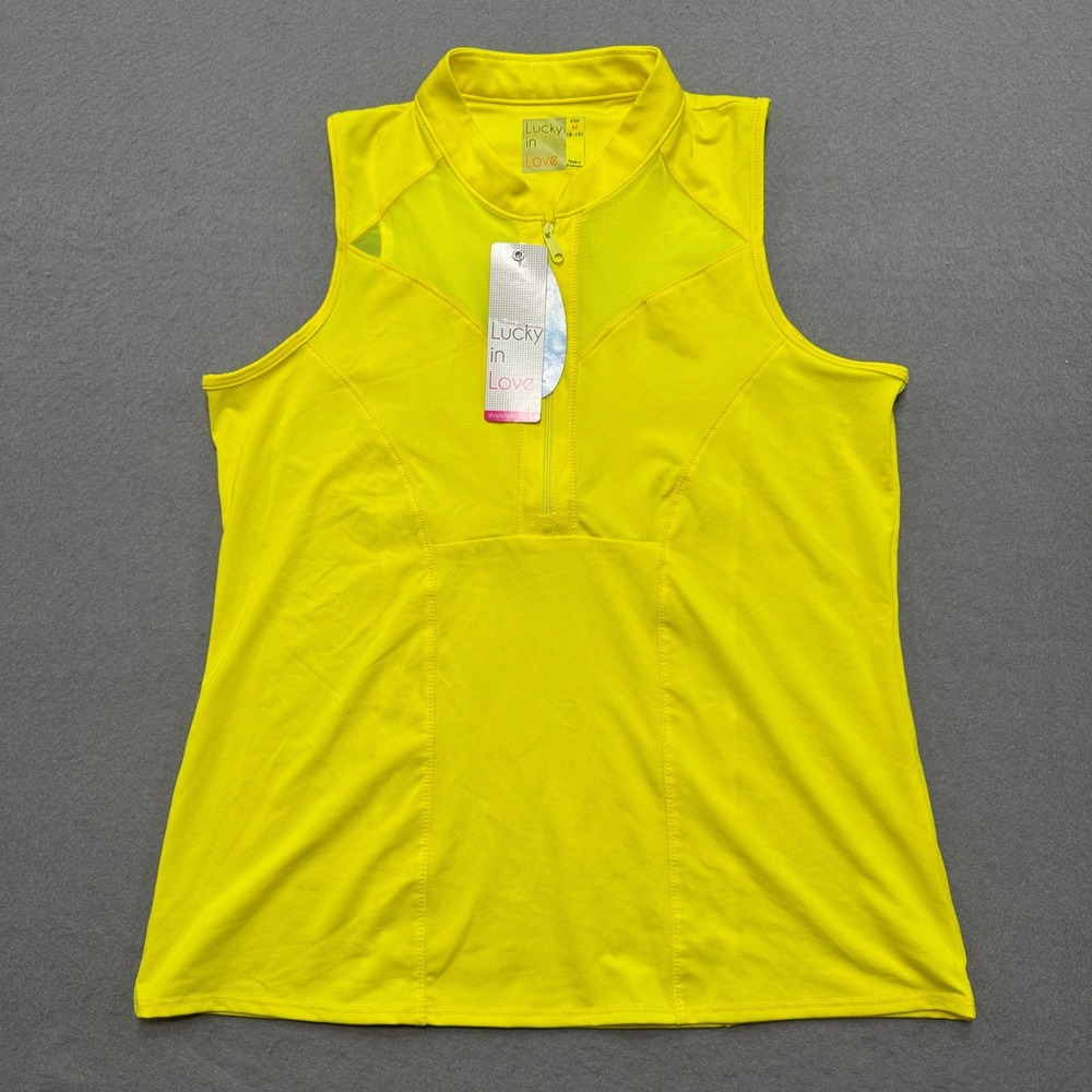 NEW Lucky In Love Tank Top Women's Medium Yellow Quarter Zip Activewear Tennis